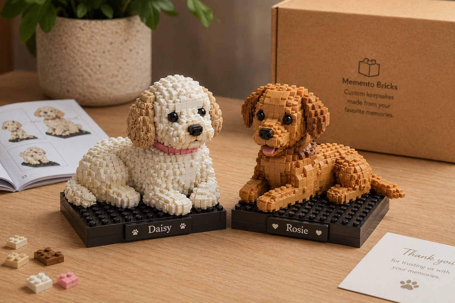Daisy and Rosie custom pet brick preview examples